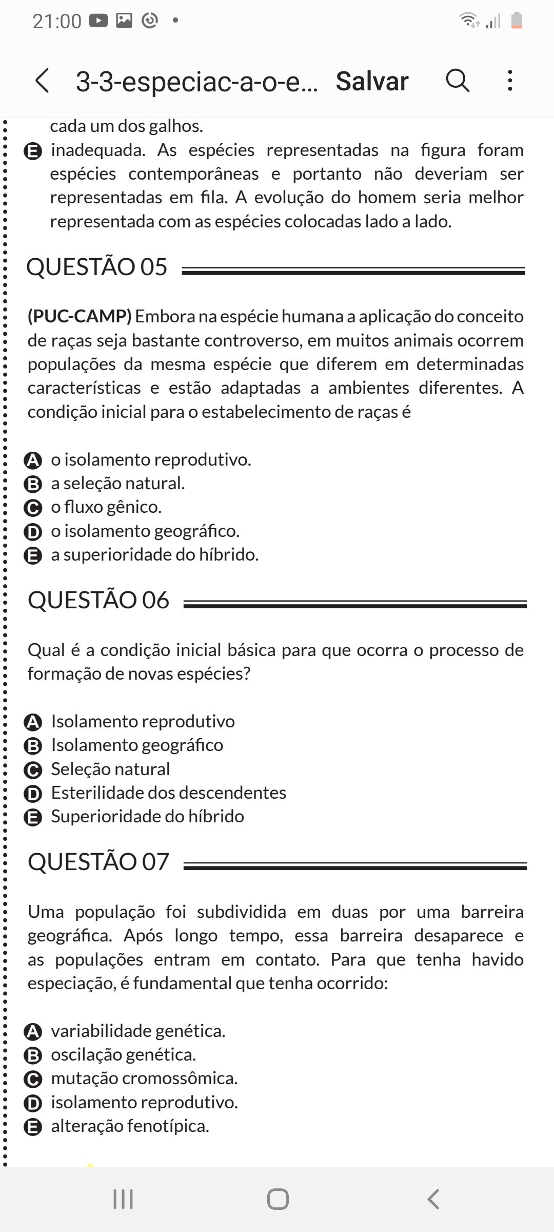 questão 6 não entendi porque o isolamento geografico é uma Explicaê