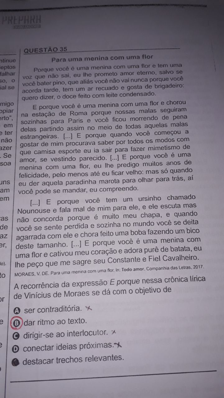 Gabarito B.eu Entendi Que Esse "E Porque"dá Ritmo Ao Texto, - Explicaê